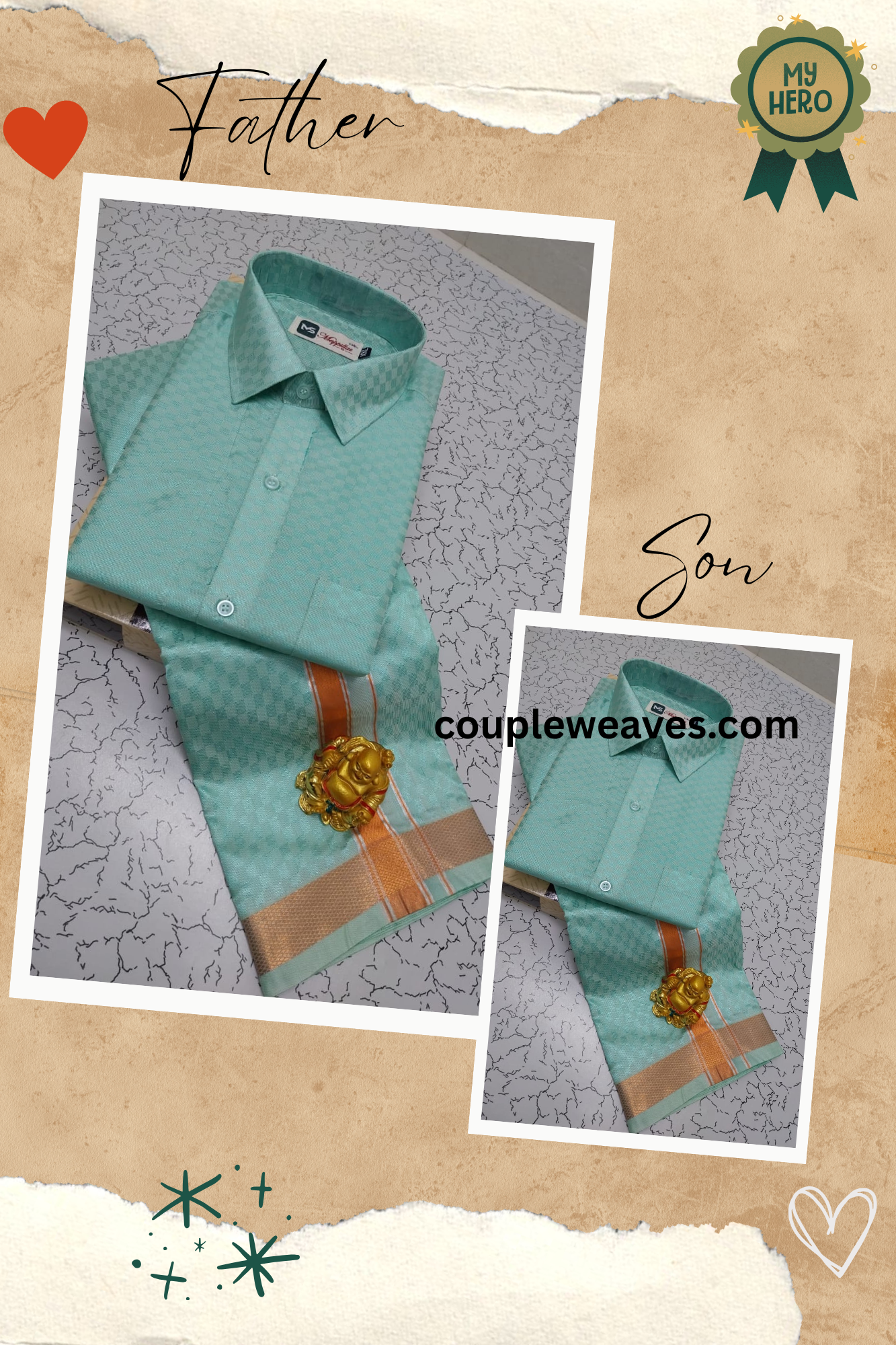 Wedding Special Emboss Design Father & Son Dhoti Shirt Combo