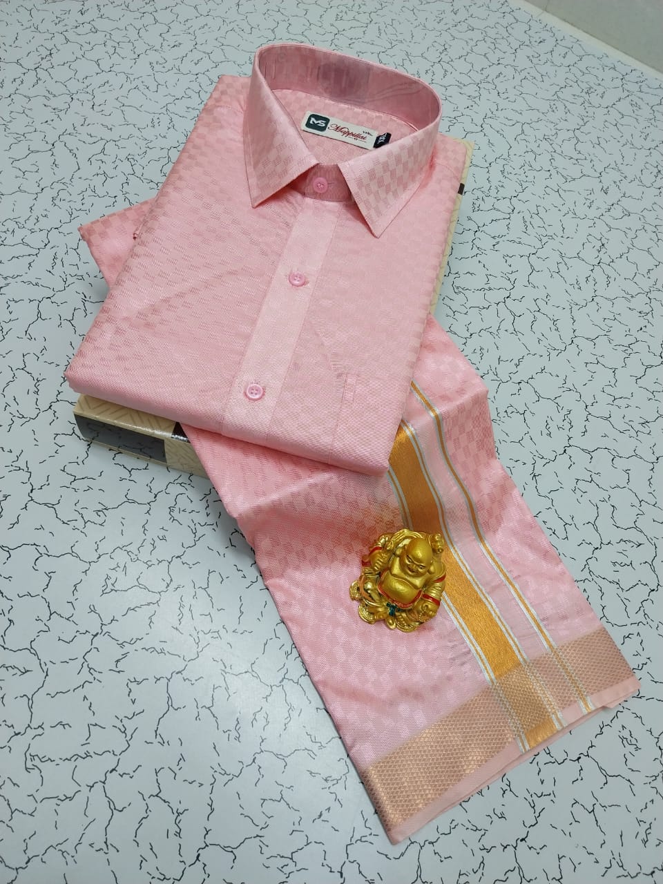 Royal Emboss Design Father & Son Traditional Dhoti Shirt Set