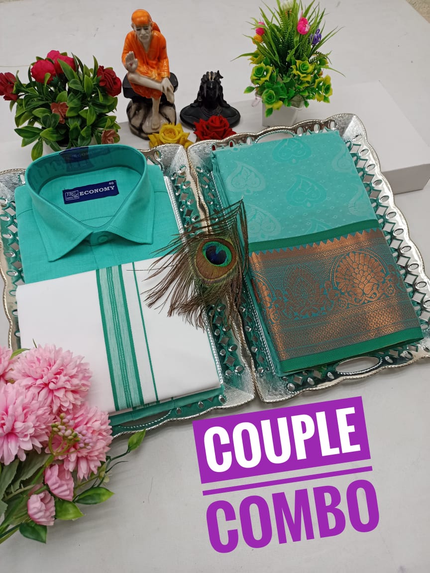All Occasion Couple Combo – Embossed Saree & Blended Wear - CoupleWeaves