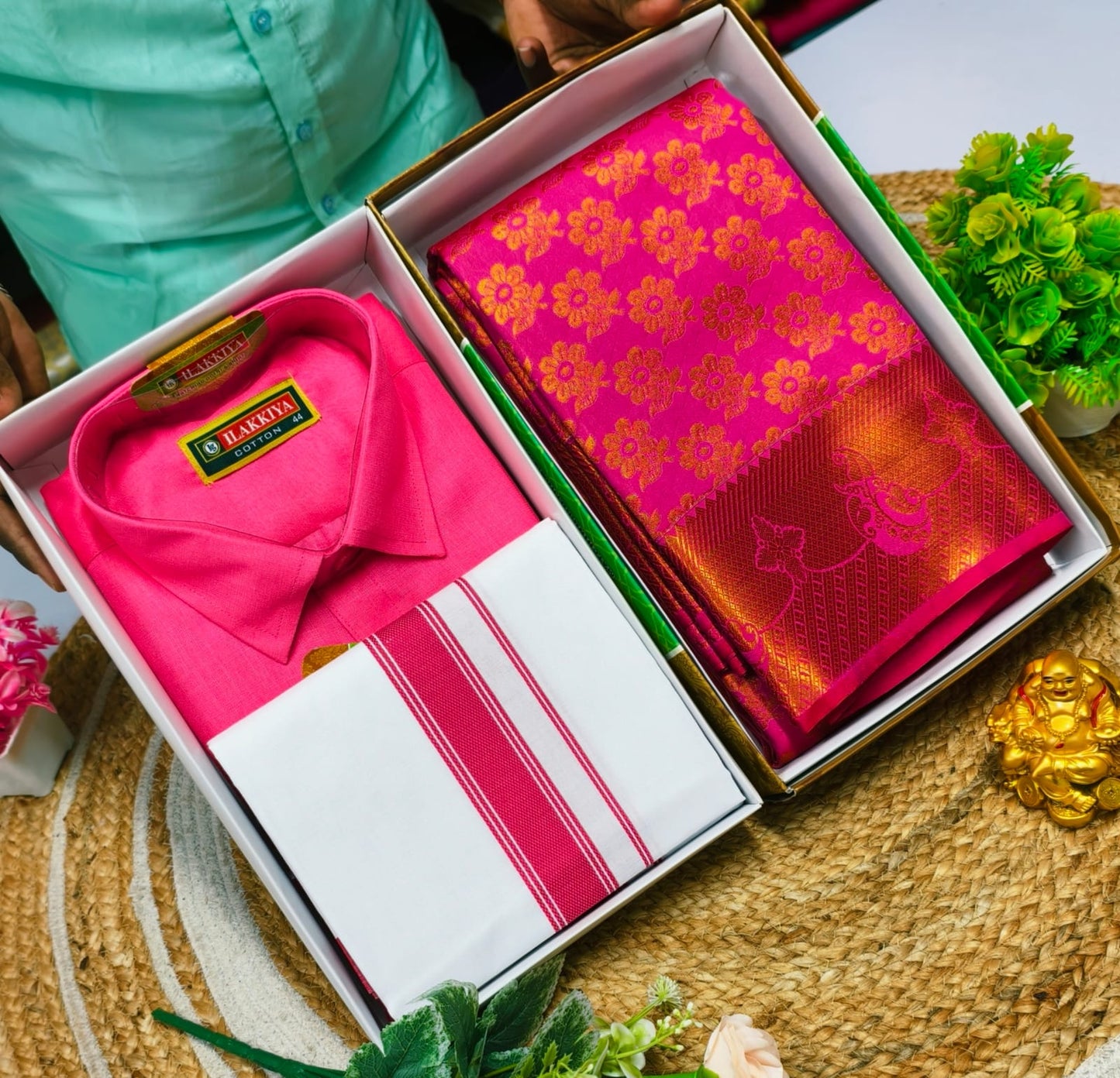 Classic Couple Combo – Saree with Cotton Blend Menswear - CoupleWeaves