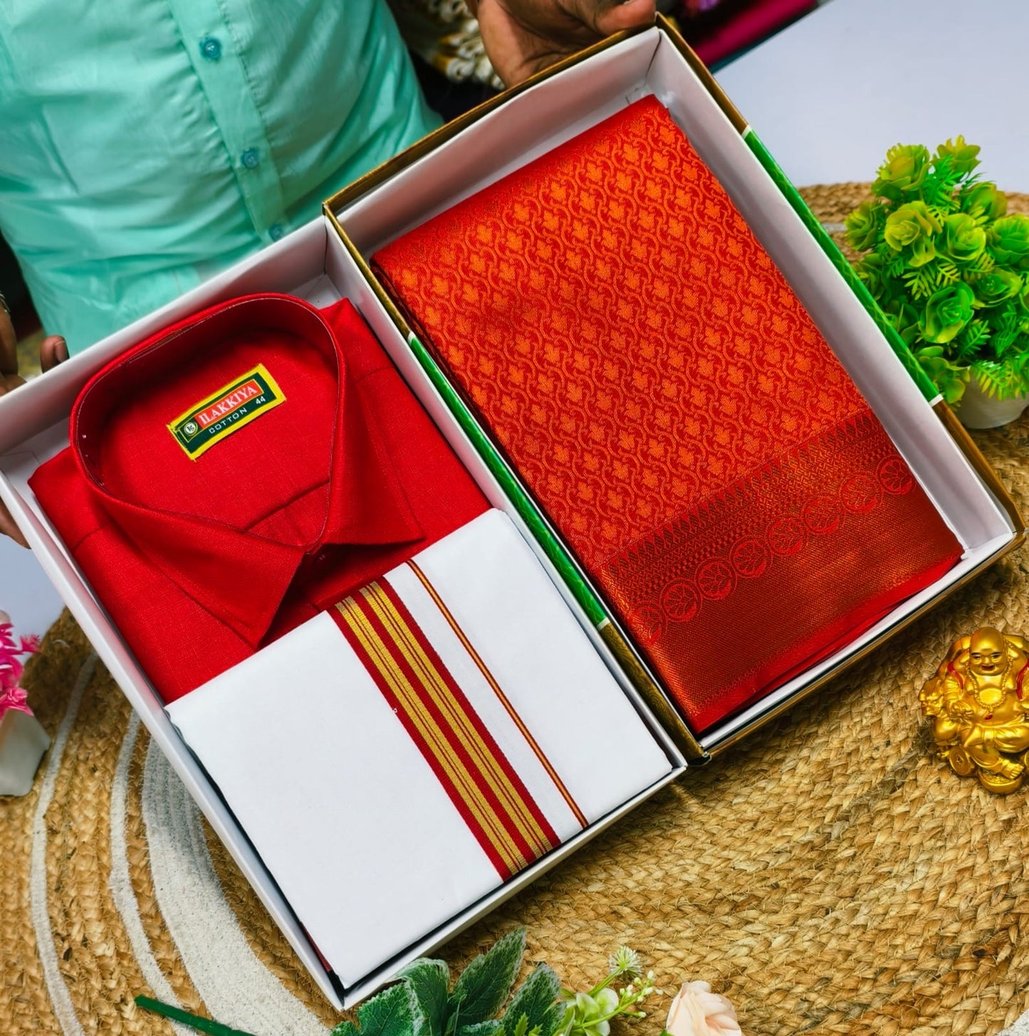 Cotton Blend Couple Combo – Saree & Shirt Set - CoupleWeaves