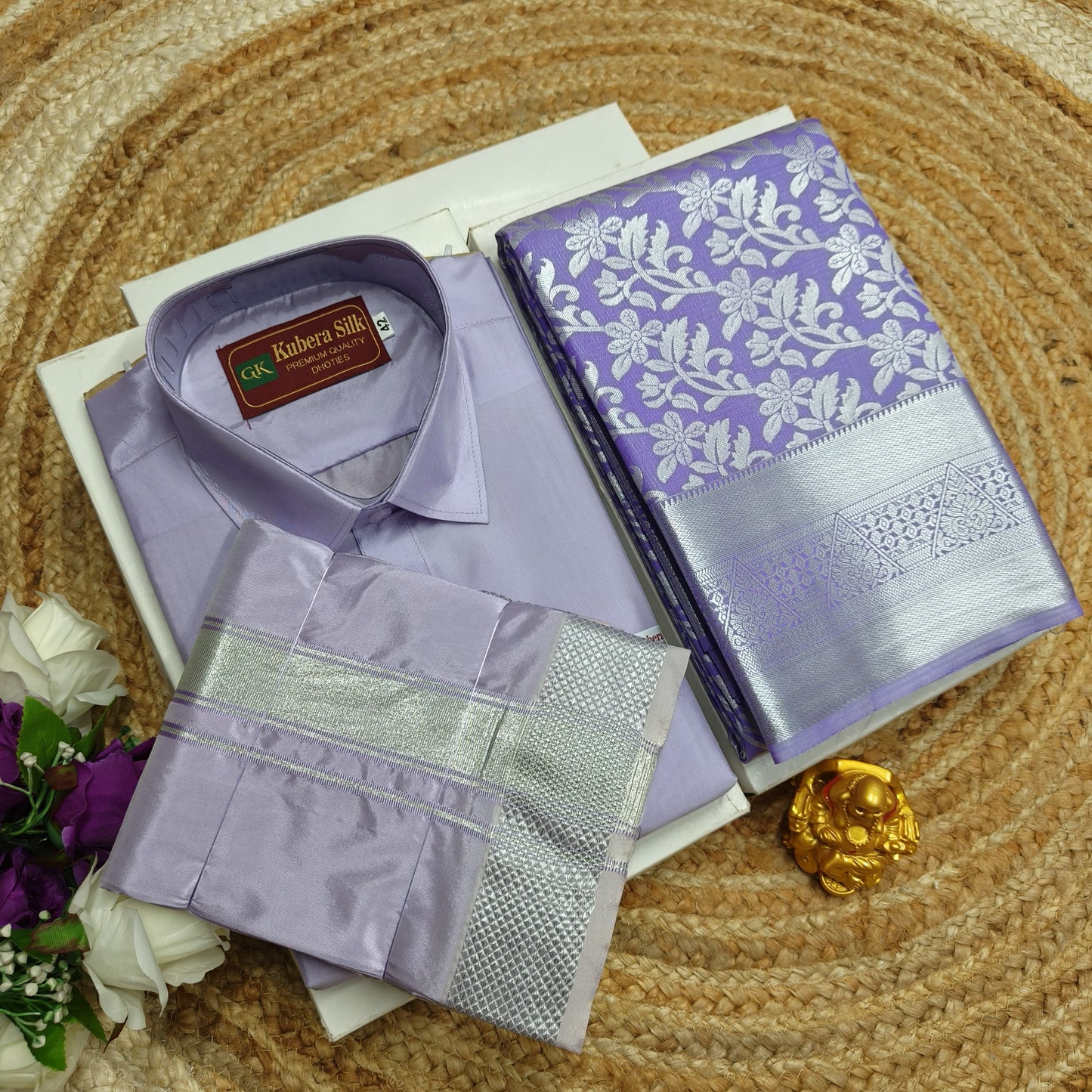 Couple Combo with Silk Saree & Full Shirt - CoupleWeaves