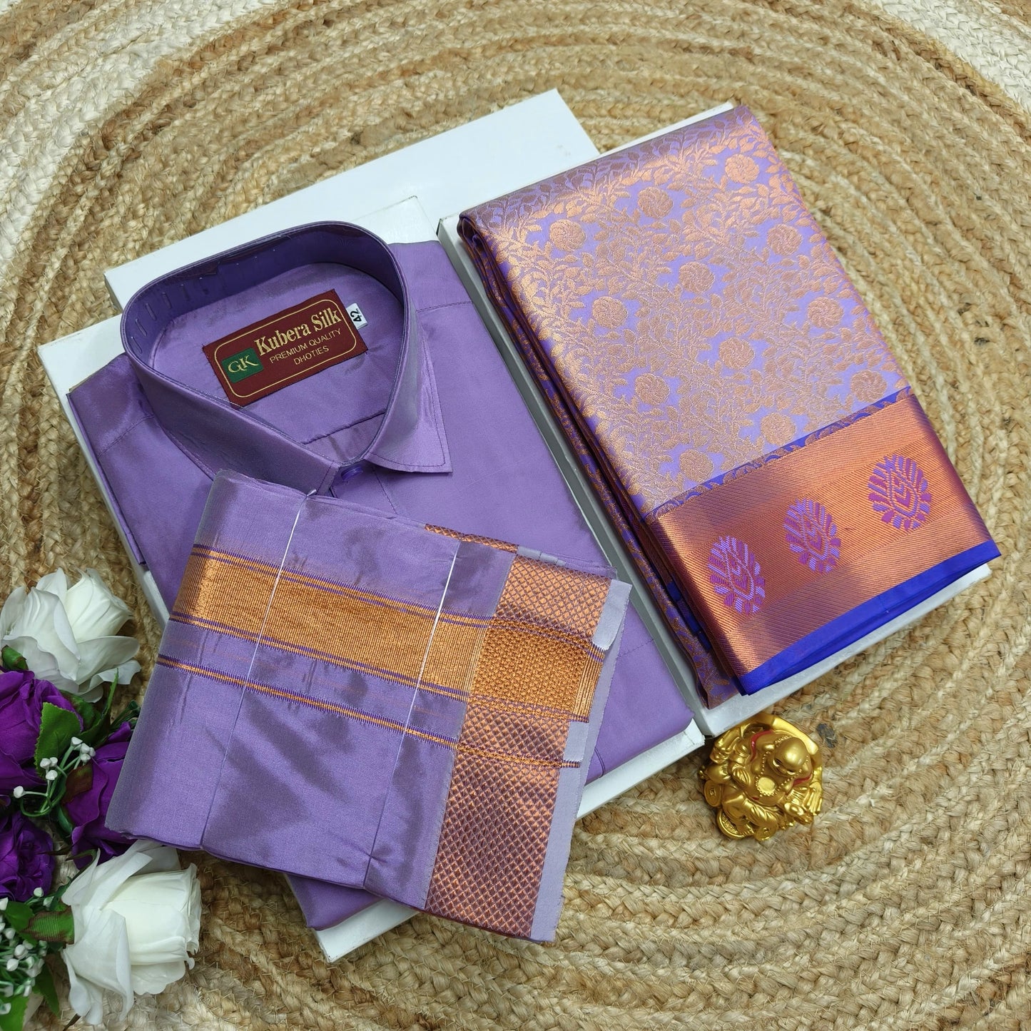 Elegant Bridal Combo – Saree and Men’s Outfit - CoupleWeaves