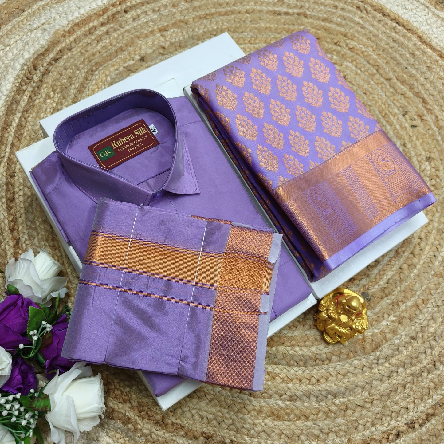 Festive Couple Set – Saree with Dhoti Shirt - CoupleWeaves
