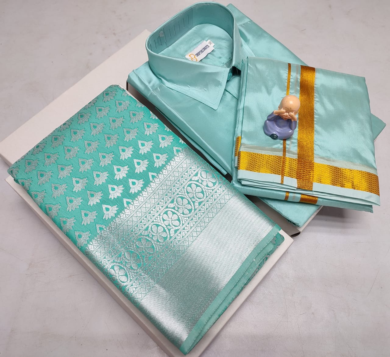 Grand Wedding Combo – Semi Silk Saree & Men’s Set - CoupleWeaves