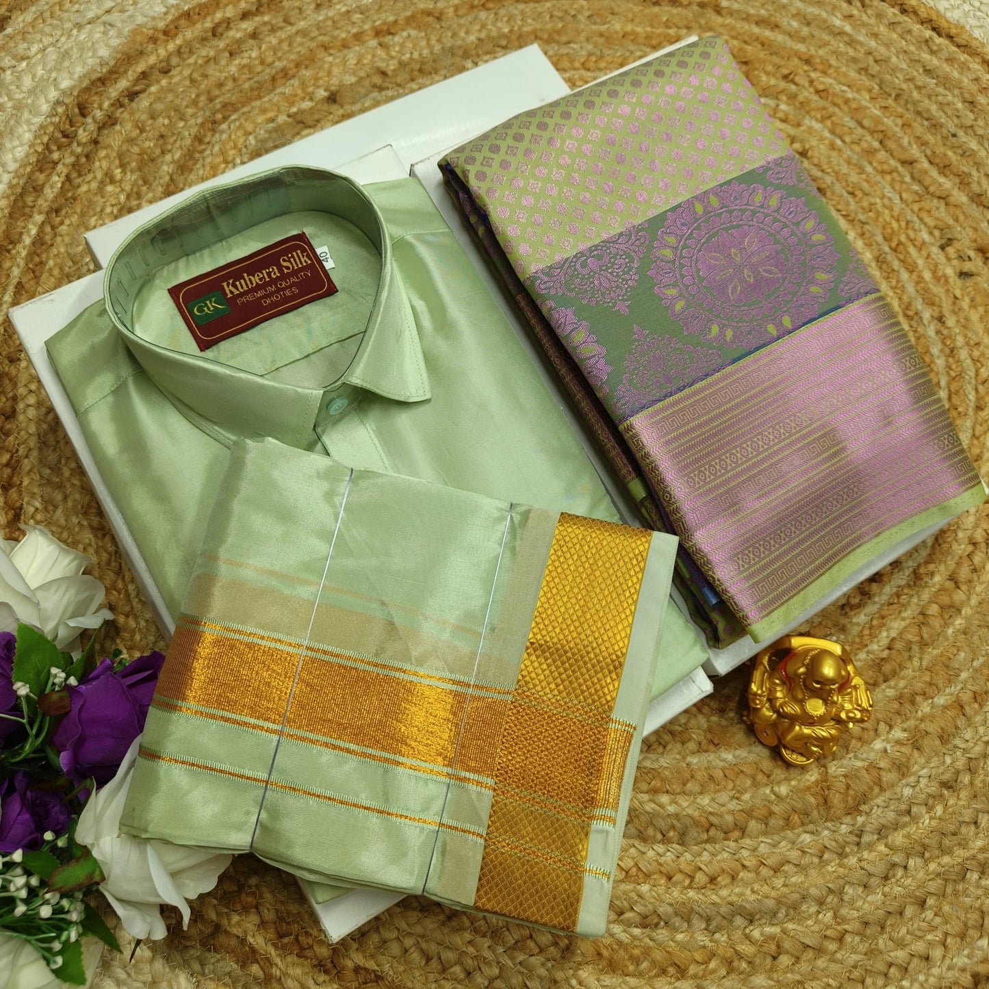 Matching Saree and Dhoti Shirt Combo - CoupleWeaves