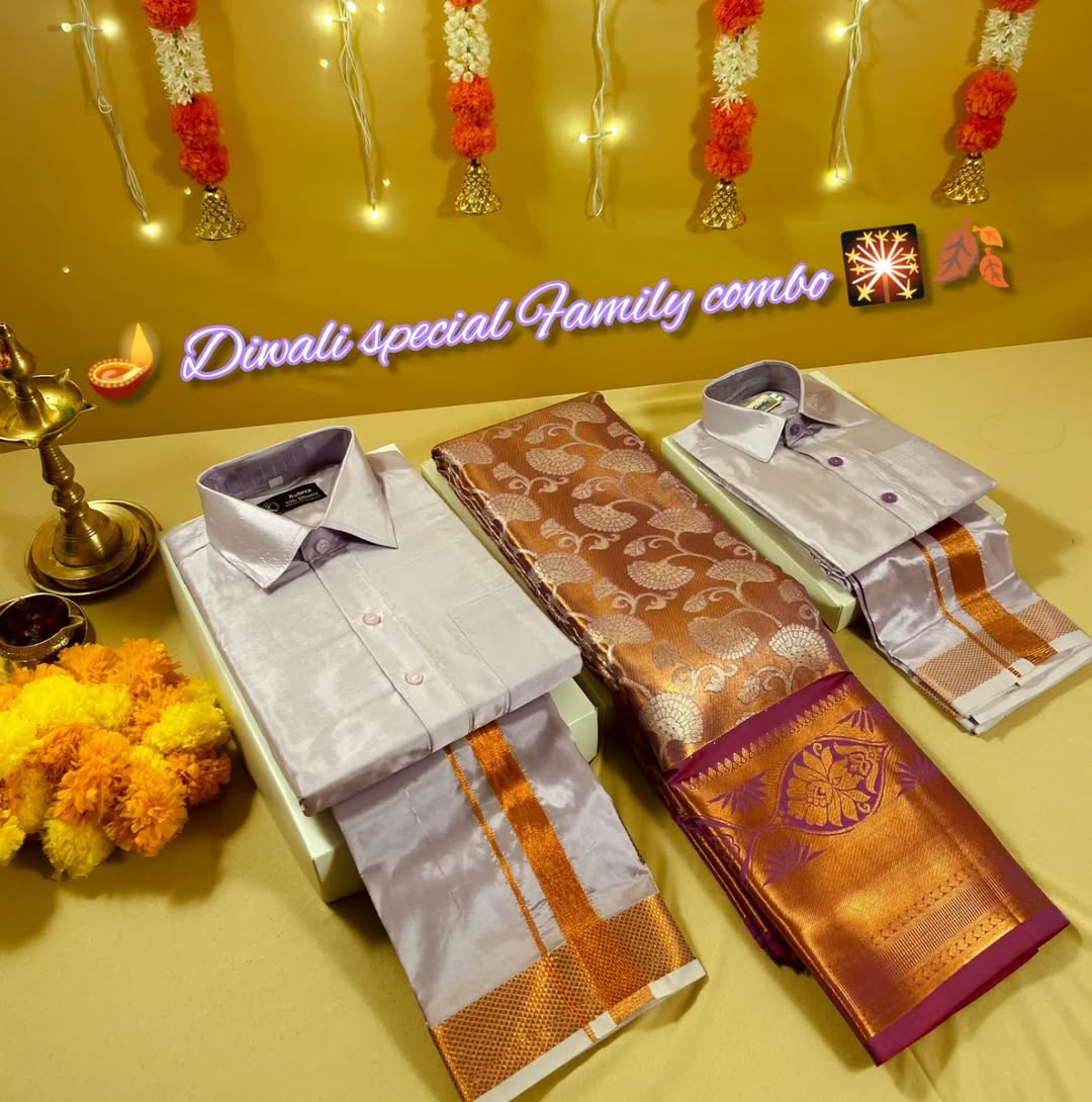 Semi Tissue Silk Saree with Matching Father & Son Dhoti Shirt Set