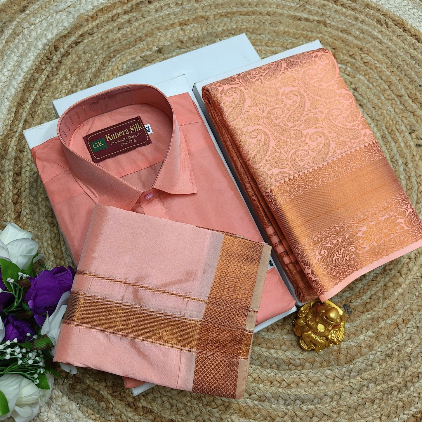 Rich Saree with Dhoti Shirt for Couples - CoupleWeaves