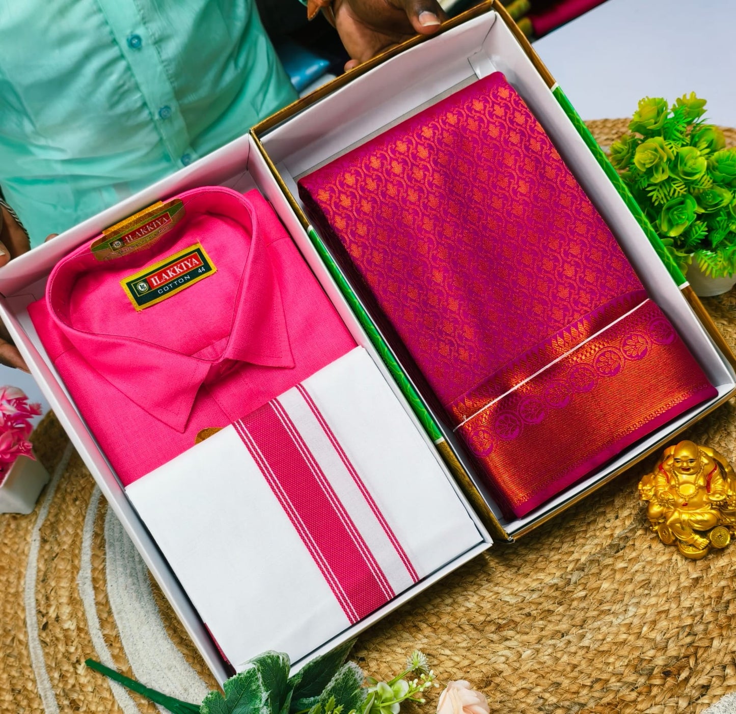 Saree & Cotton Blend Shirt Combo for Couples - CoupleWeaves