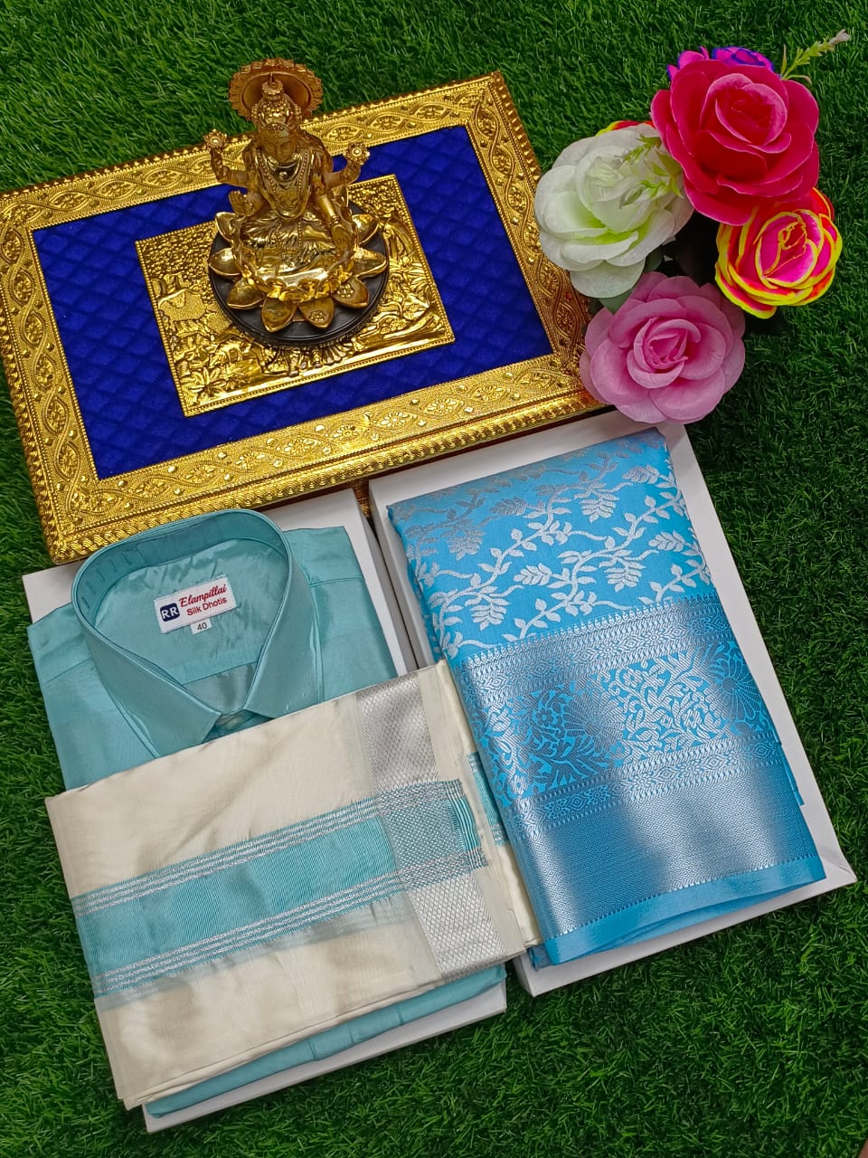 Blissful Ceremonial Charm Semi Silk Couple Combo