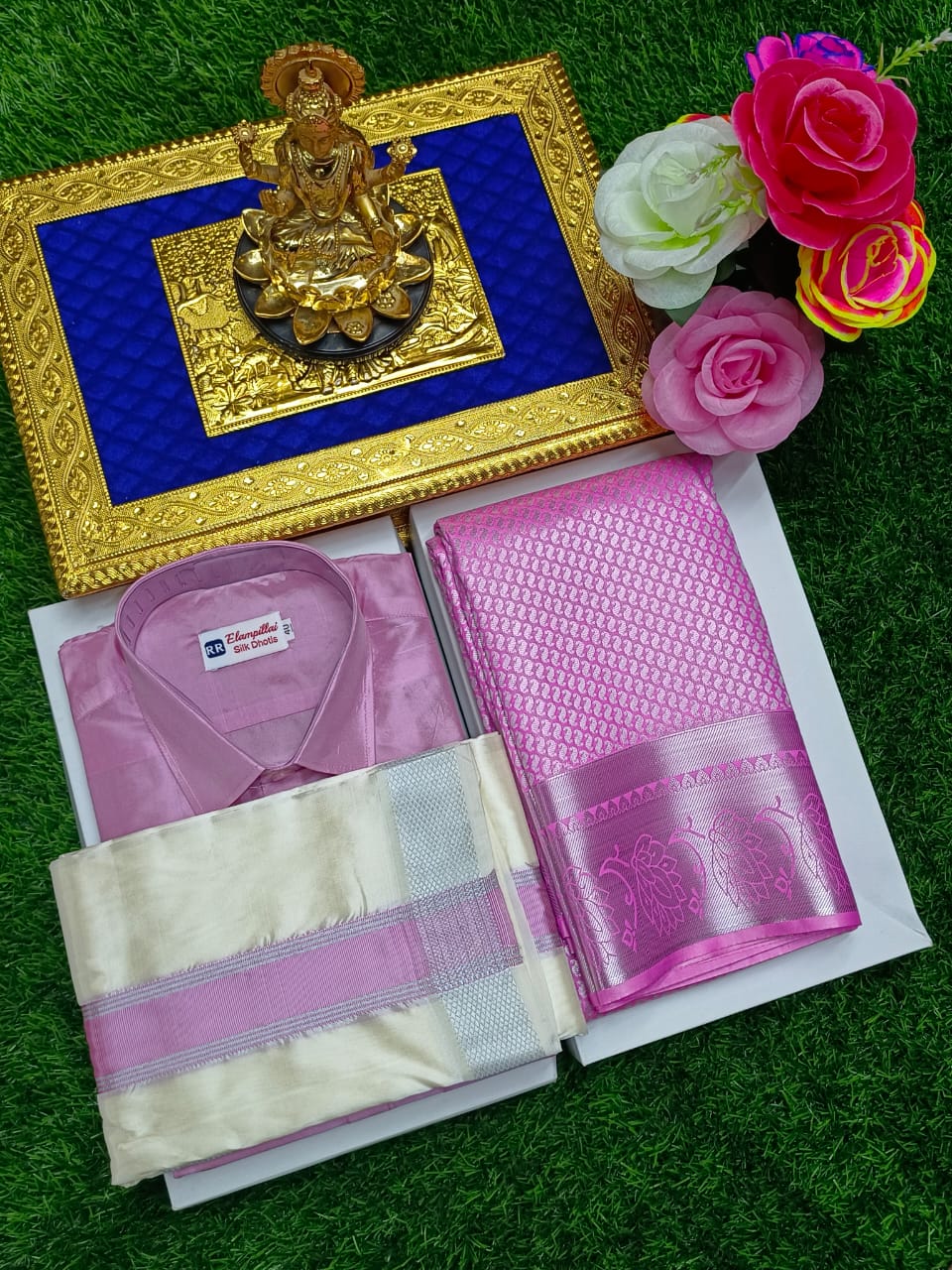 Bridal Semi Silk Saree & Double Layer Dhoti Shirt Combo