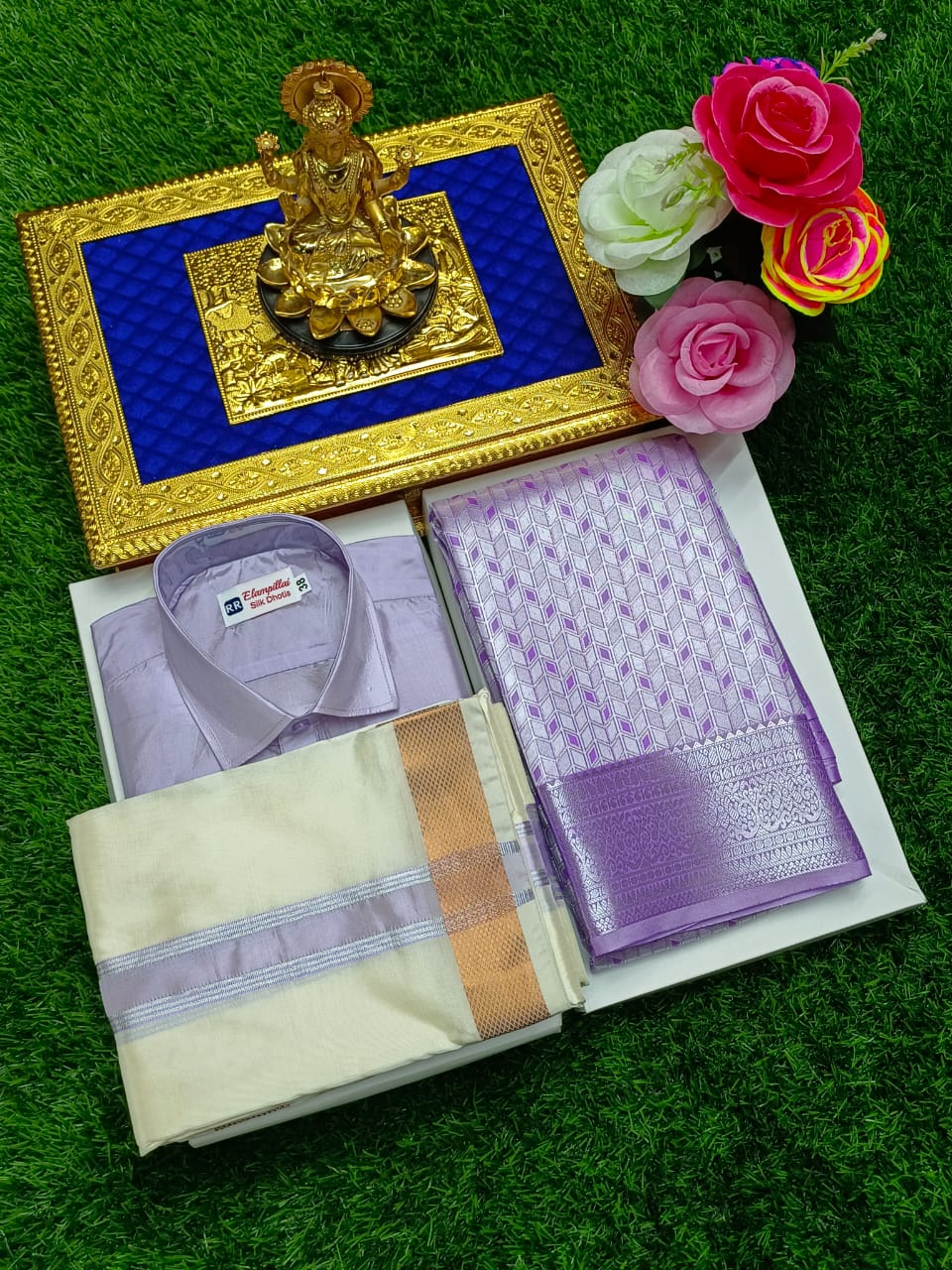 Saree and Dhoti Shirt Set – Semi Silk Zari Combo