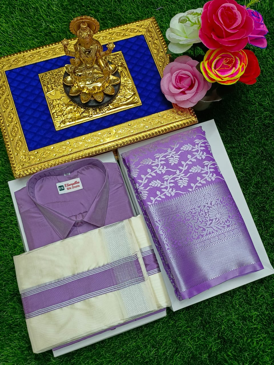 Semi Silk Saree with Traditional Shirt and Vesti Set
