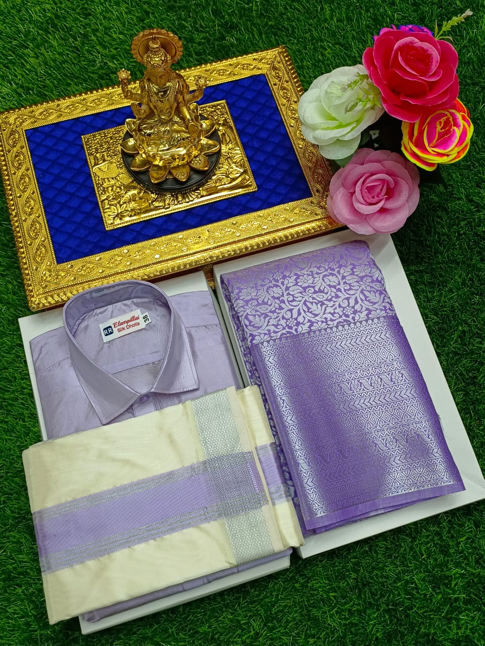 Classic Semi Silk Dhoti Shirt and Bridal Saree Combo