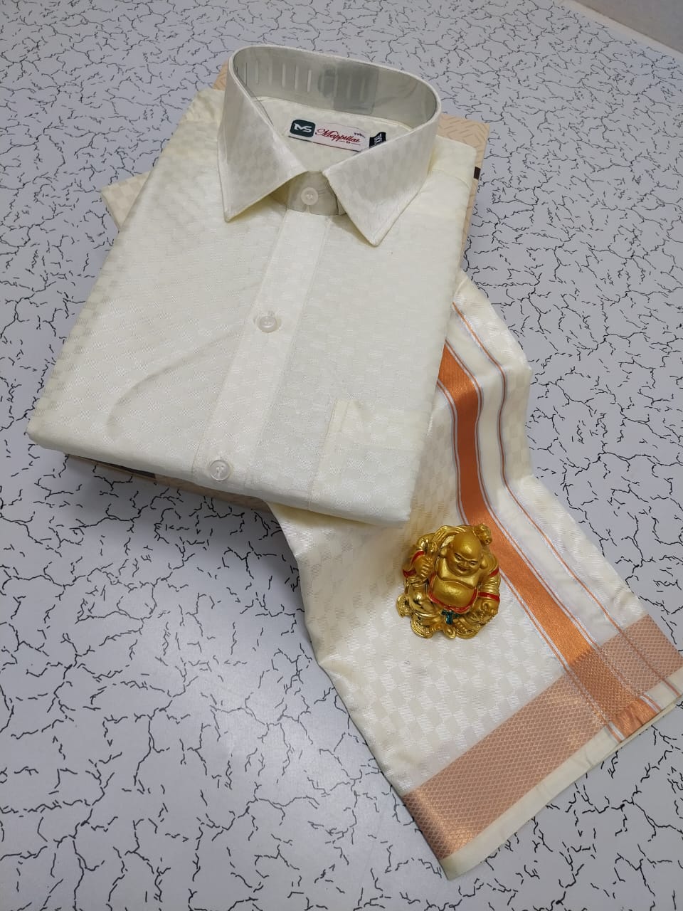 Heritage Emboss Pattern Father & Son Traditional Dhoti Shirt Set