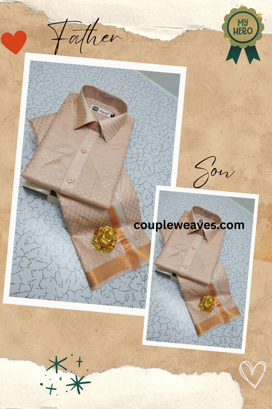 Father & Son Emboss Pattern Dhoti Shirt Combo
