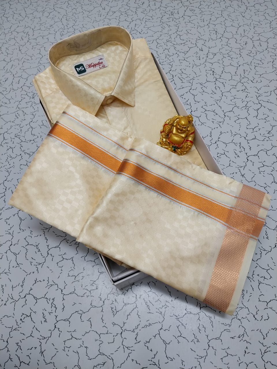 Festive Wear Emboss Pattern Dhoti Shirt Combo for Father & Son