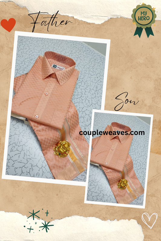 Elegant Embossed Design Father & Son Dhoti Shirt Set