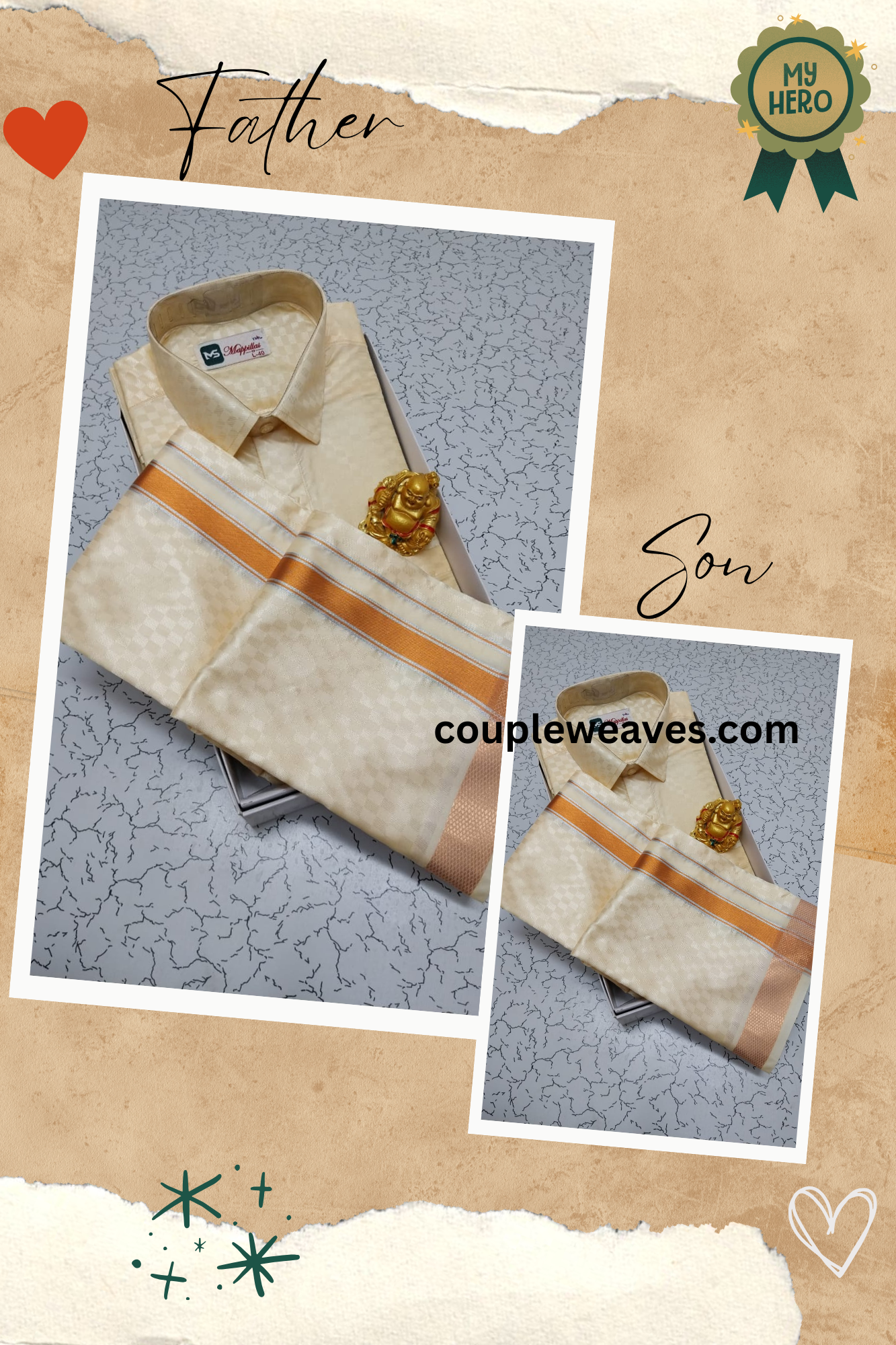 Festive Wear Emboss Pattern Dhoti Shirt Combo for Father & Son
