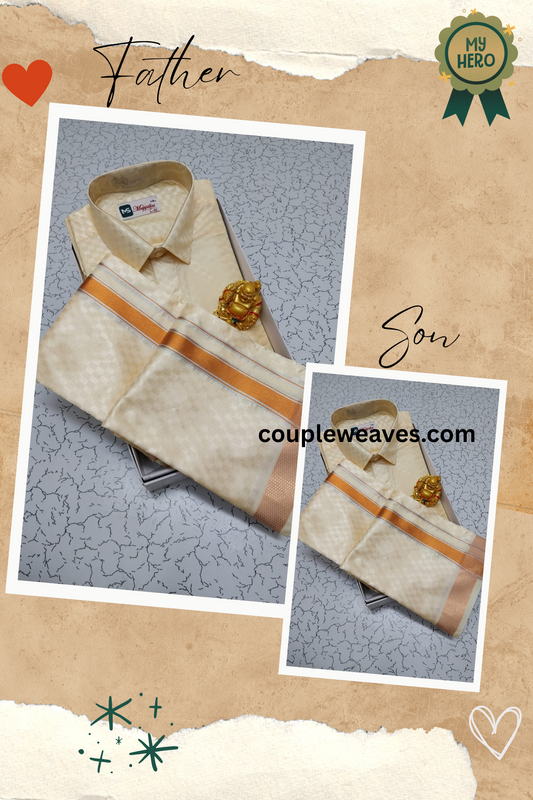 Festive Wear Emboss Pattern Dhoti Shirt Combo for Father & Son