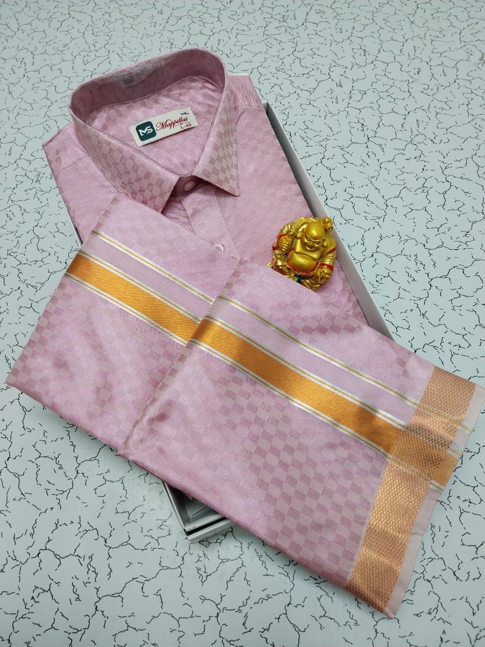 Signature Emboss Pattern Father & Son Dhoti Shirt Combo