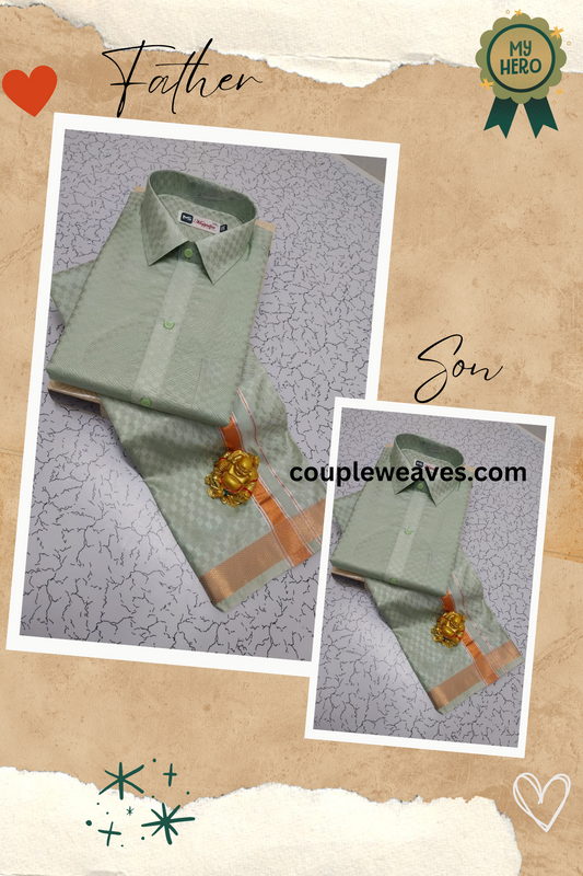 Classic Embossed Fabric Father & Son Matching Dhoti Shirt Outfit