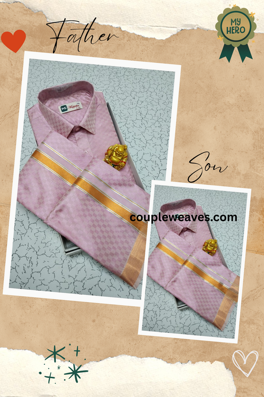 Signature Emboss Pattern Father & Son Dhoti Shirt Combo