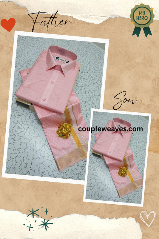 Royal Emboss Design Father & Son Traditional Dhoti Shirt Set