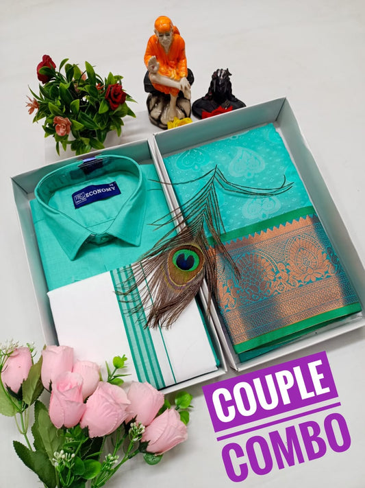 Bridal-Inspired Couple Combo – Embossed Silk & Cotton Blend - CoupleWeaves
