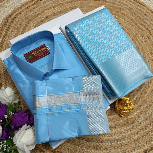 Bridal Look Couple Combo – Saree & Men’s Set - CoupleWeaves