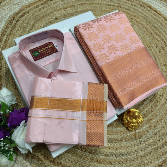 Bridal Saree with Men's Dhoti Shirt Set - CoupleWeaves