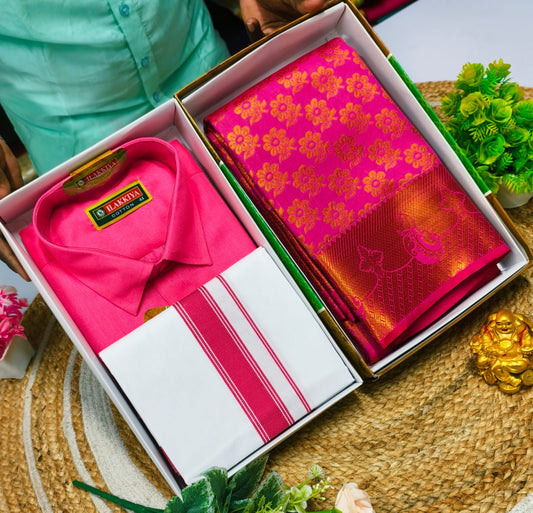 Classic Couple Combo – Saree with Cotton Blend Menswear - CoupleWeaves