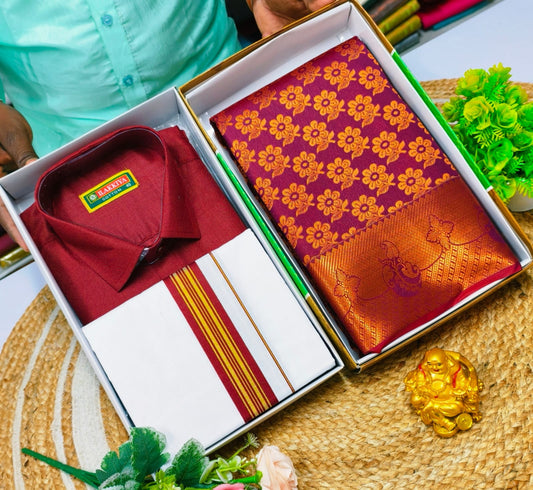 Comfort Wedding Combo – Saree & Dhoti Shirt - CoupleWeaves