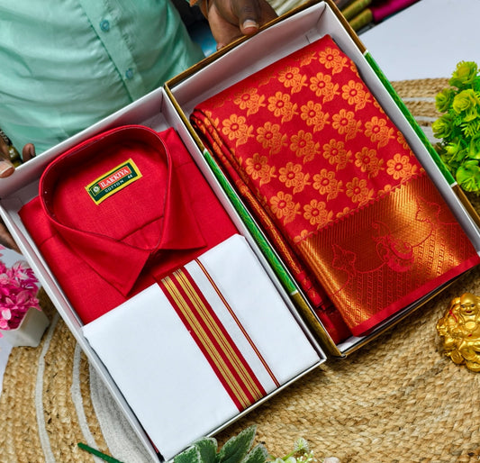 Cool Ethnic Combo – Bridal Saree with Cotton Blend Set - CoupleWeaves