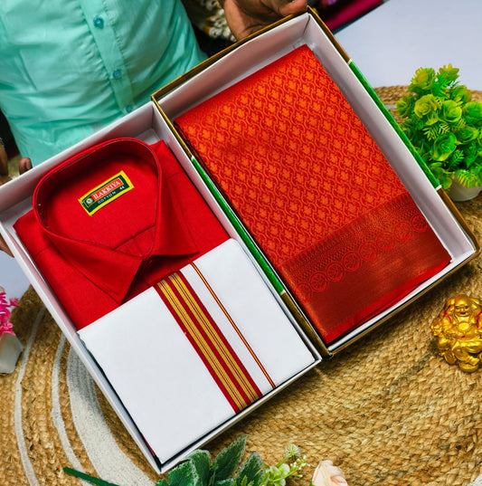 Cotton Blend Couple Combo – Saree & Shirt Set - CoupleWeaves