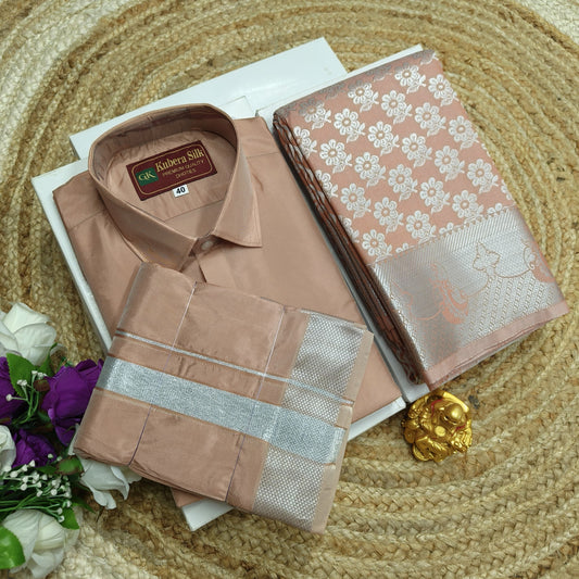 Couple Combo – Semi Silk Saree & Shirt Dhoti - CoupleWeaves