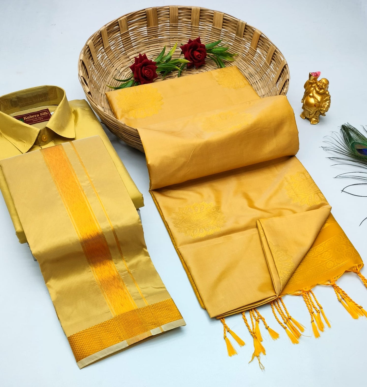 Couple Combo - Semi Silk Saree with Semi Silk Dhoti Shirt