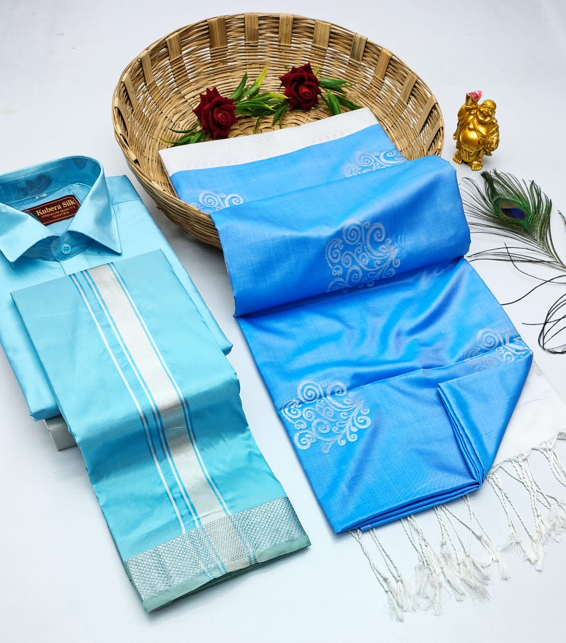 Couple Combo - Semi Silk Saree with Semi Silk Dhoti Shirt