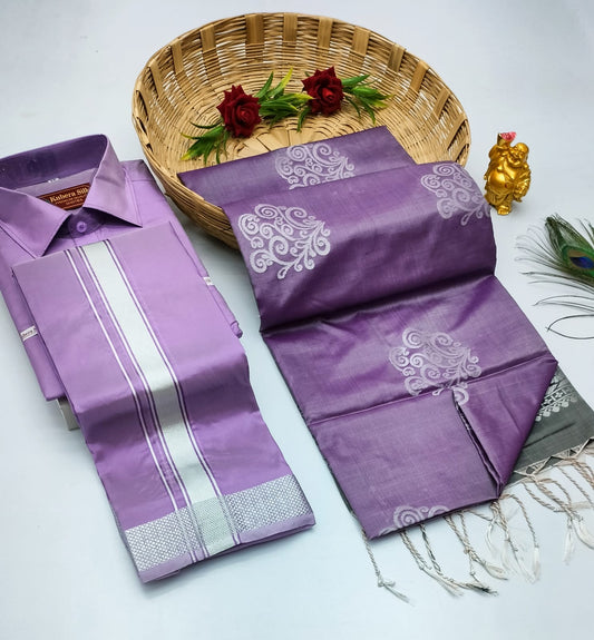 Couple Combo - Semi Silk Saree with Semi Silk Dhoti Shirt