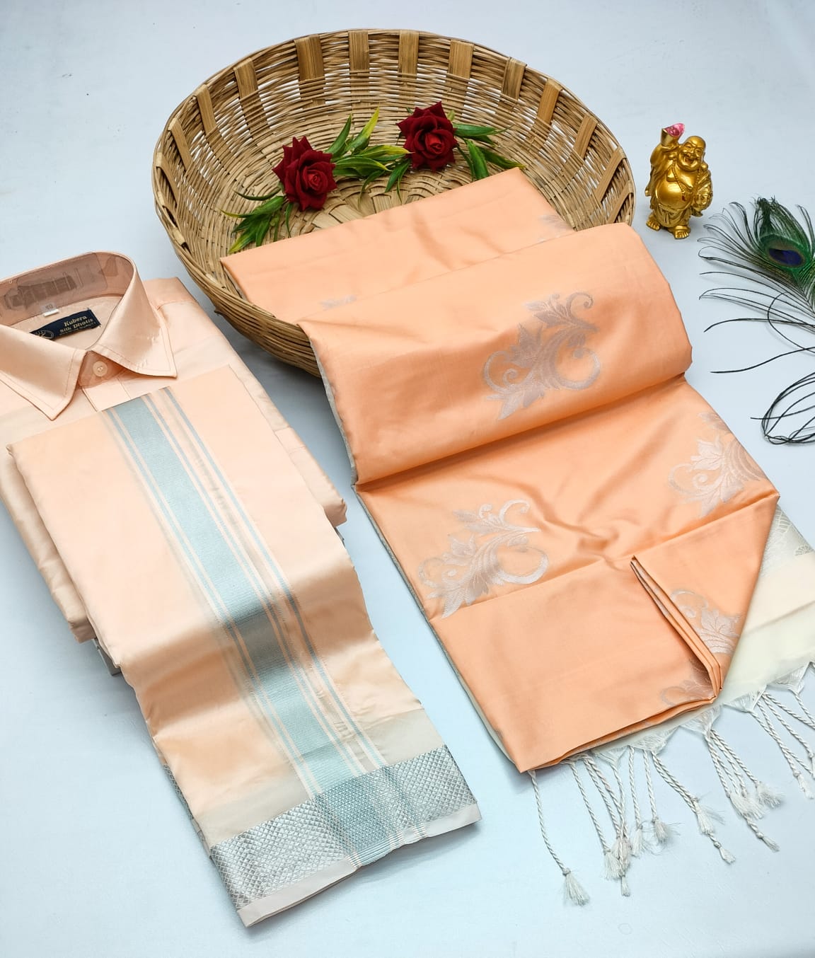 Couple Combo - Semi Silk Saree with Semi Silk Dhoti Shirt