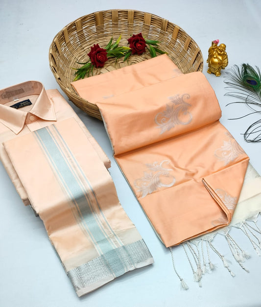 Couple Combo - Semi Silk Saree with Semi Silk Dhoti Shirt