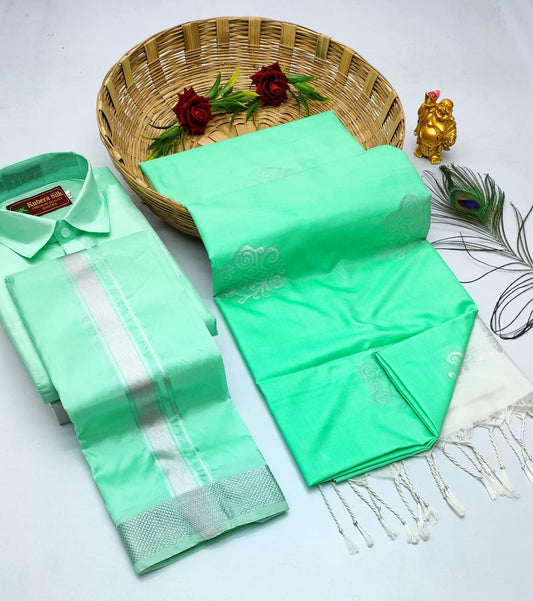 Couple Combo - Semi Silk Saree with Semi Silk Dhoti Shirt