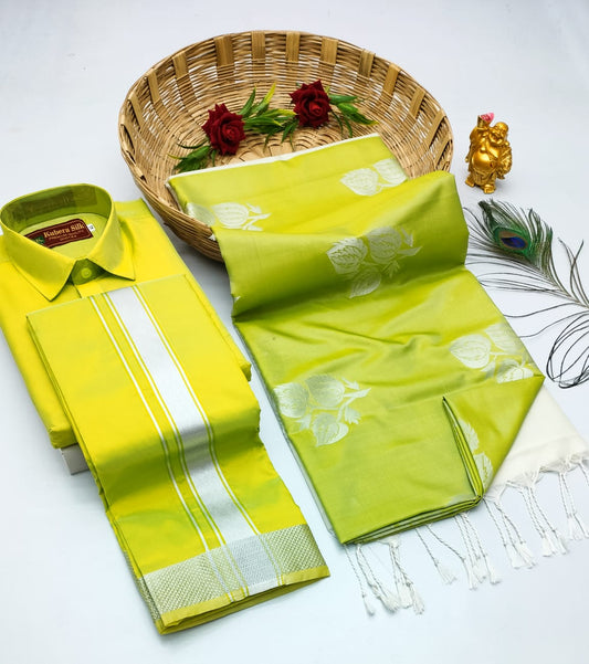 Couple Combo - Semi Silk Saree with Semi Silk Dhoti Shirt
