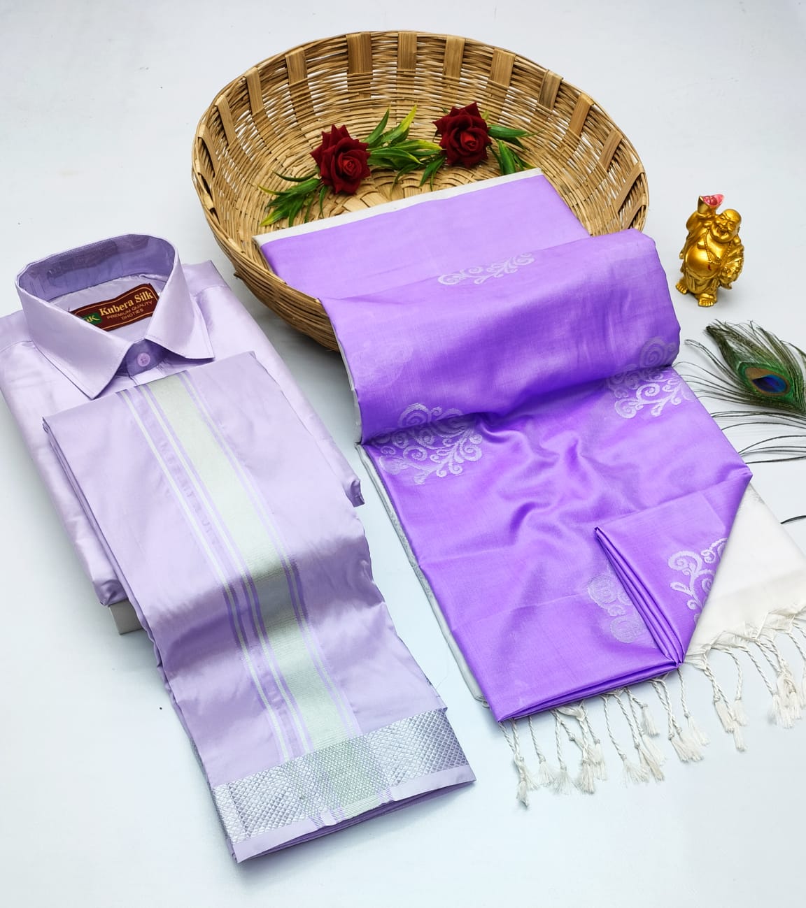Couple Combo - Semi Silk Saree with Semi Silk Dhoti Shirt
