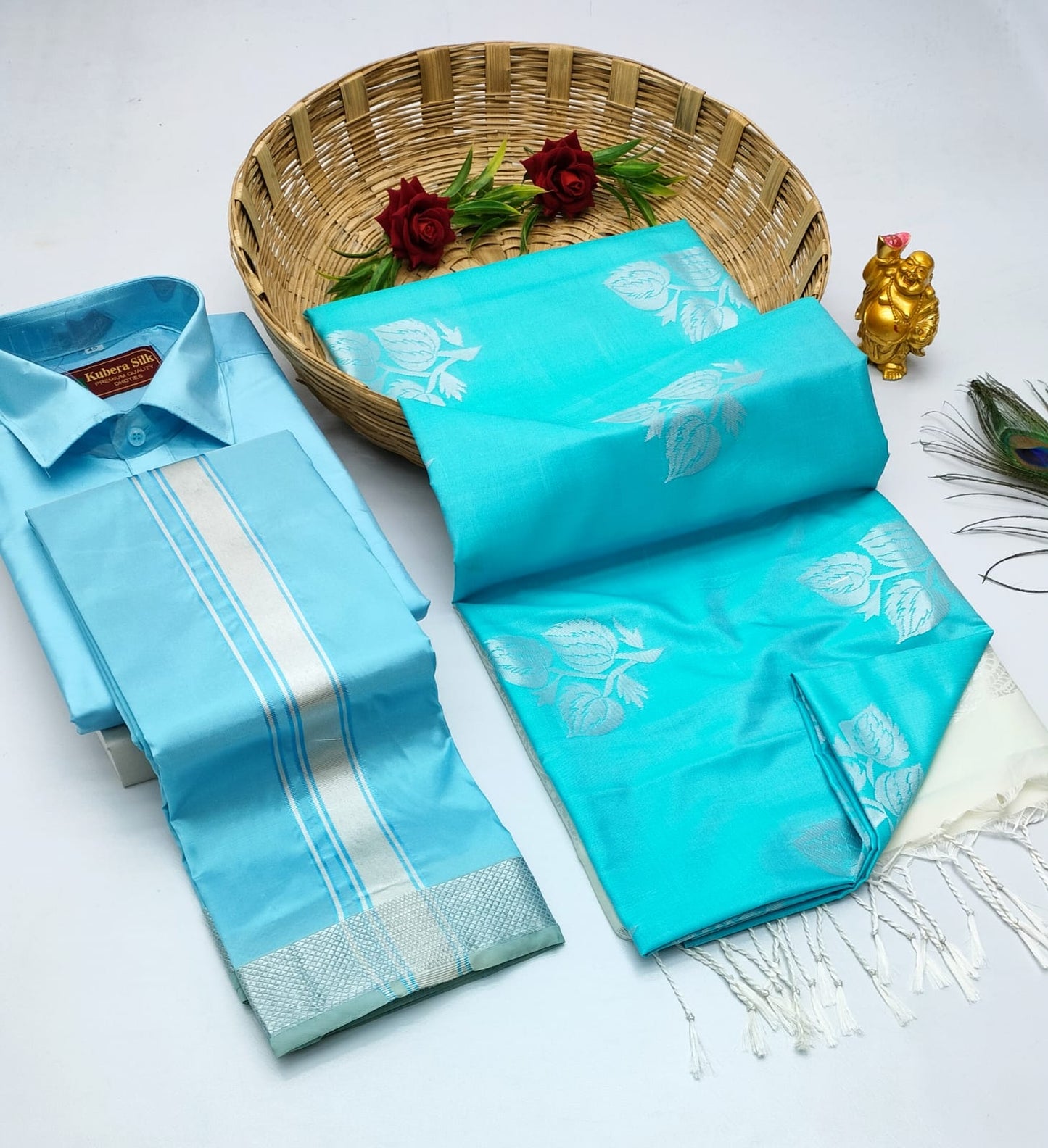 Couple Combo - Semi Silk Saree with Semi Silk Dhoti Shirt