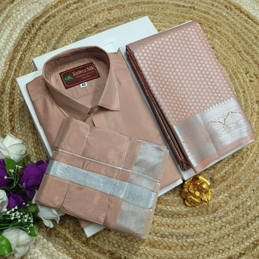 Couple Outfit – Saree & Silk Dhoti Shirt - CoupleWeaves