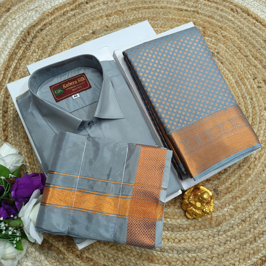 Couple Set – Rich Pallu Saree & Silk Shirt - CoupleWeaves