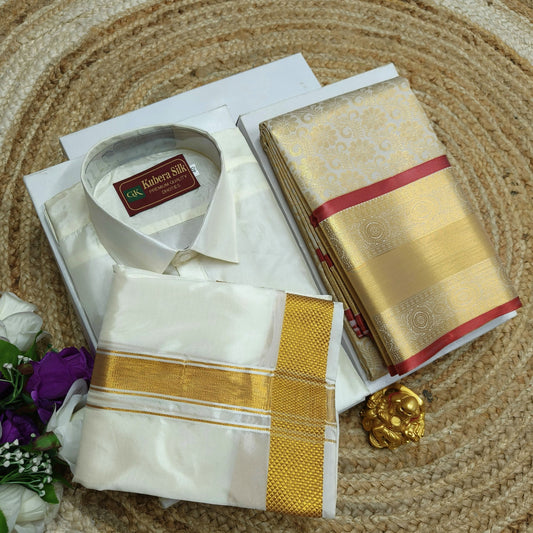 Couple Set – Zari Saree and Men’s Silk Combo - CoupleWeaves