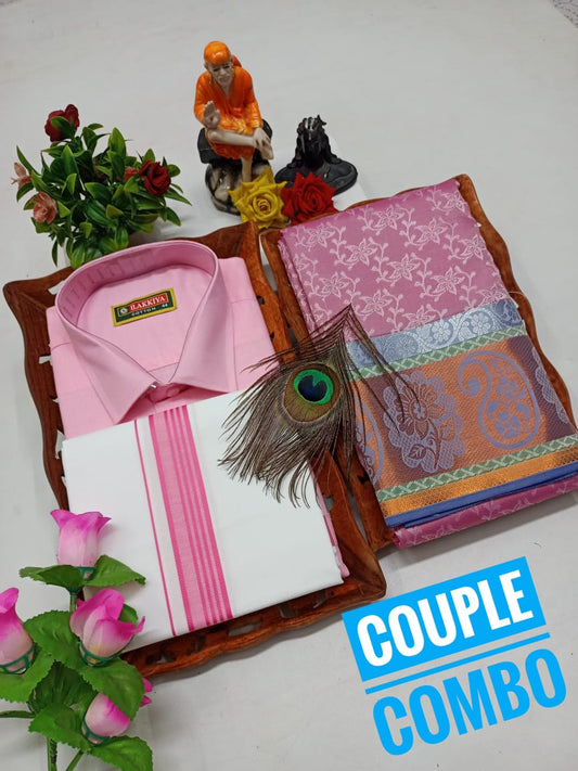 Couplewear Combo – Silk Saree & Light Ethnic Set - CoupleWeaves