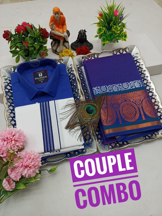Embossed Saree Couple Combo – Light & Elegant Set - CoupleWeaves